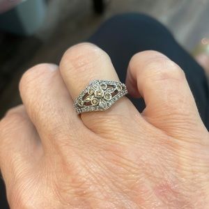 Sterling silver white and champagne diamond ring